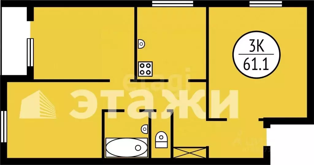 3-к кв. Сахалинская область, Южно-Сахалинск Амурская ул., 6 (61.1 м) - Фото 1