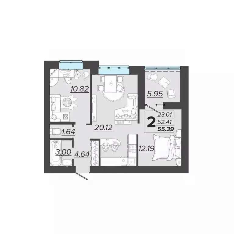 2-к кв. Брянская область, Брянск Архитектор жилой комплекс (55.39 м) - Фото 1