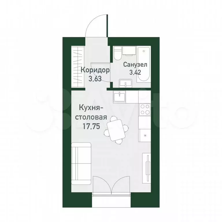 Квартира-студия, 24,5 м, 3/4 эт. - Фото 0