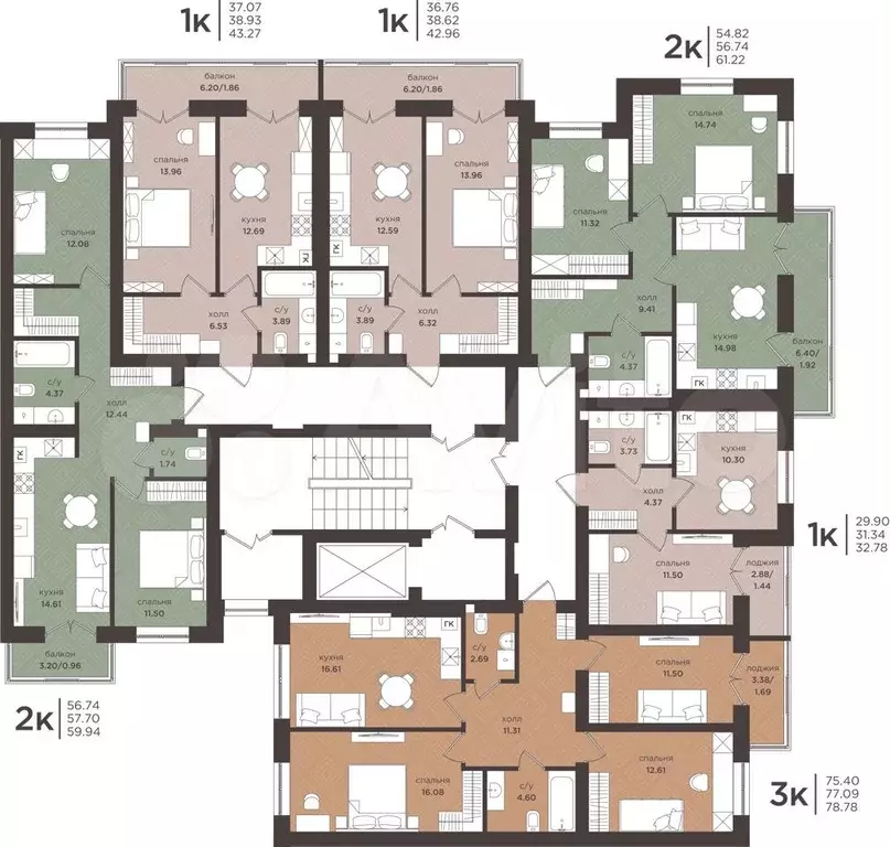 2-к. квартира, 56,7 м, 2/7 эт. - Фото 1