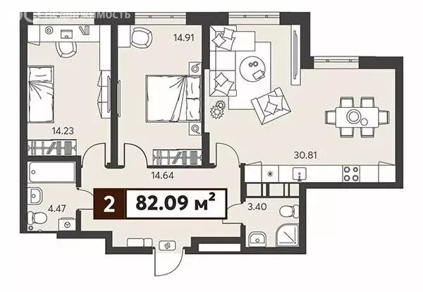 2-комнатная квартира: Пенза, улица Ворошилова, с14 (82.09 м) - Фото 0