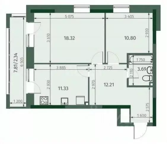 2-к кв. Татарстан, Казань Бухарская ул., 32к2 (58.69 м) - Фото 2