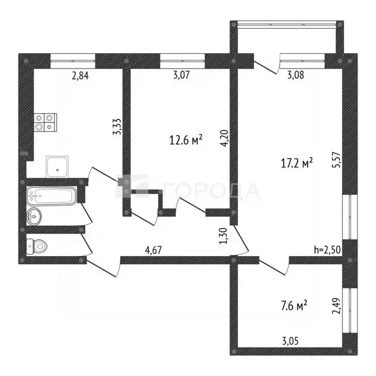 3-к кв. Кемеровская область, Новокузнецк просп. Архитекторов, 6 (57.6 ... - Фото 2