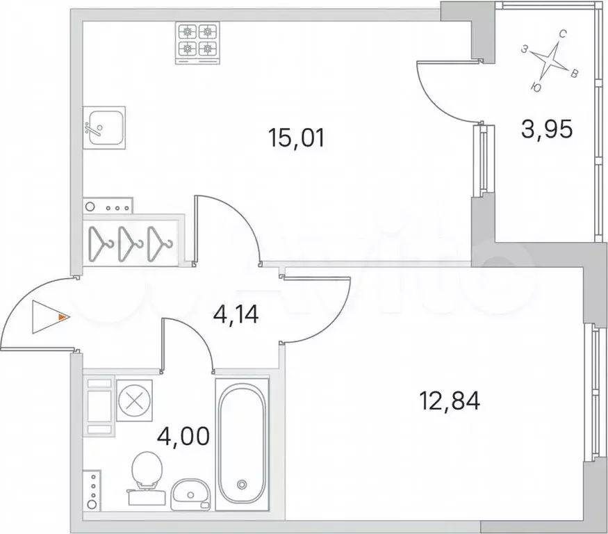 1-к. квартира, 38м, 2/4эт. - Фото 0