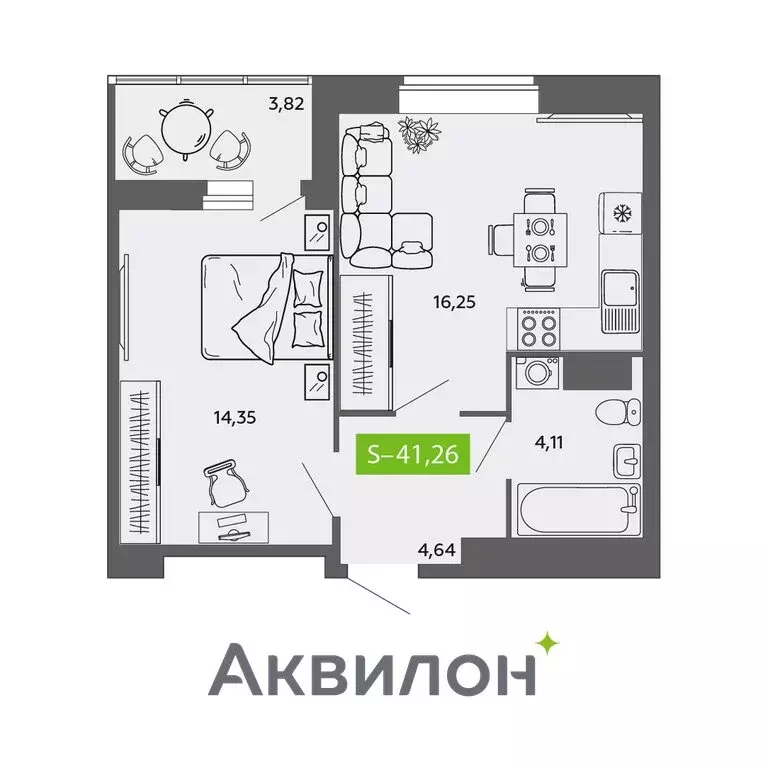 1-комнатная квартира: Северодвинск, микрорайон остров Ягры (41.26 м) - Фото 0