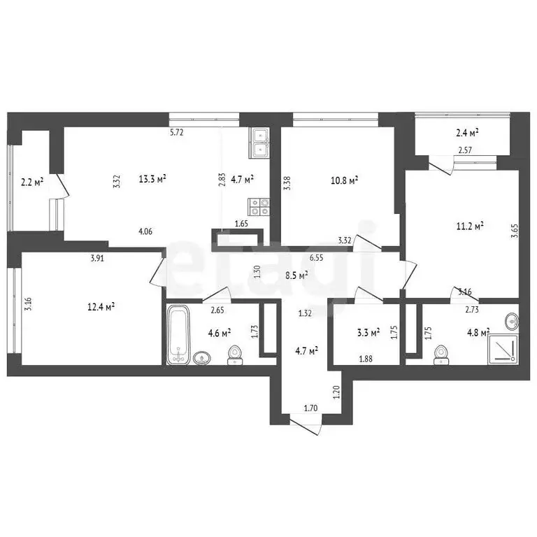 3-комнатная квартира: Тюмень, улица Василия Подшибякина, 9 (78.3 м) - Фото 1