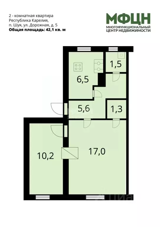 2-к кв. Карелия, Прионежский район, пос. Шуя ул. Дорожная, 5 (42.1 м) - Фото 2