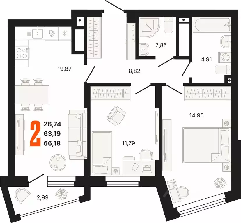 2-к кв. Свердловская область, Екатеринбург ул. Владимира Высоцкого, ... - Фото 0