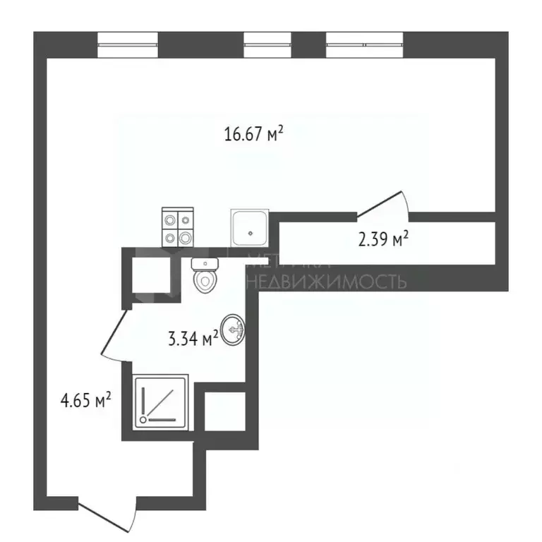 Студия Тюменская область, Тюмень Харьковская ул., 74 (27.6 м) - Фото 1