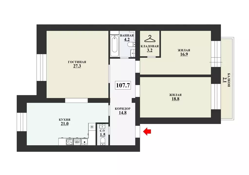 Продаётся 3-к квартира, 107.7 м - Фото 1