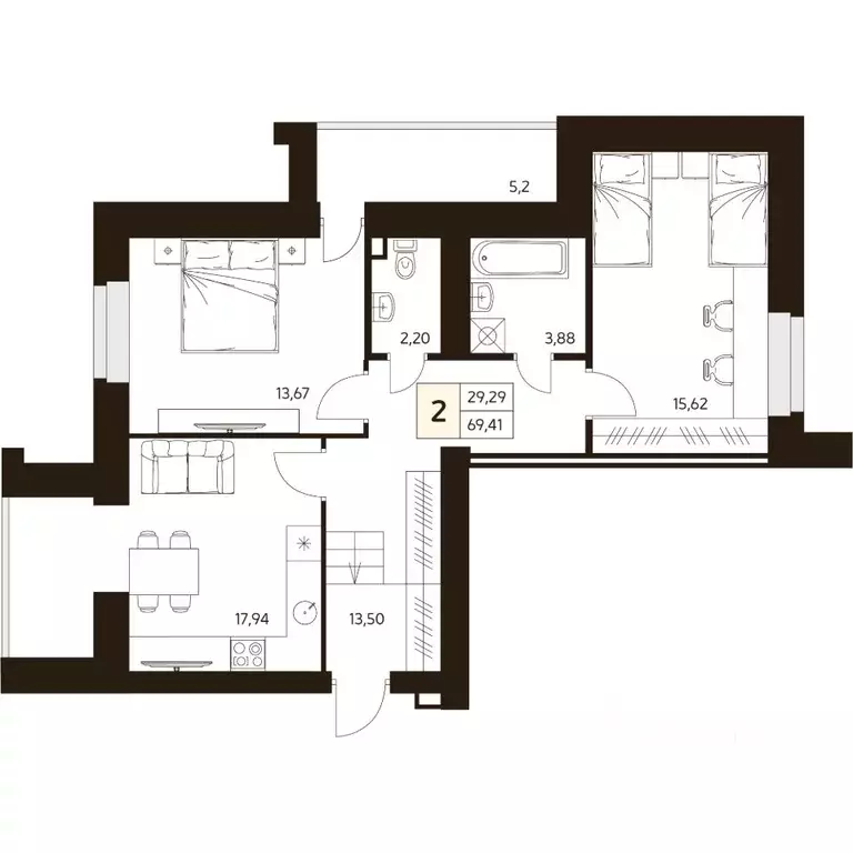 2-к кв. Башкортостан, Уфа ул. Жуковского, 19А (69.41 м) - Фото 1