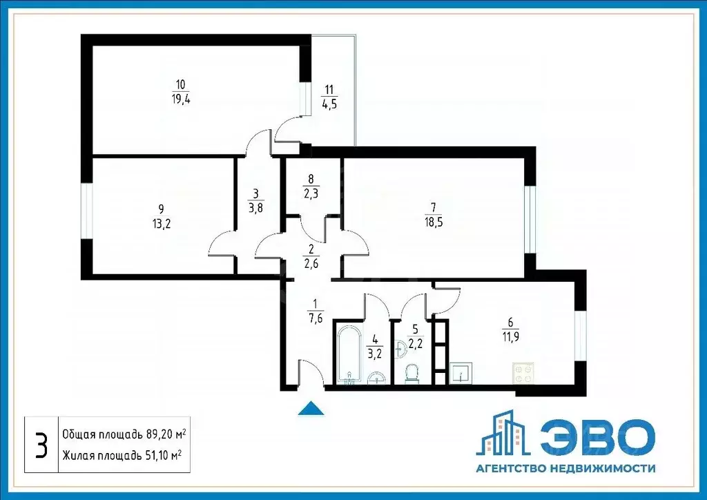 3-к кв. Санкт-Петербург Парашютная ул., 58 (84.7 м) - Фото 1