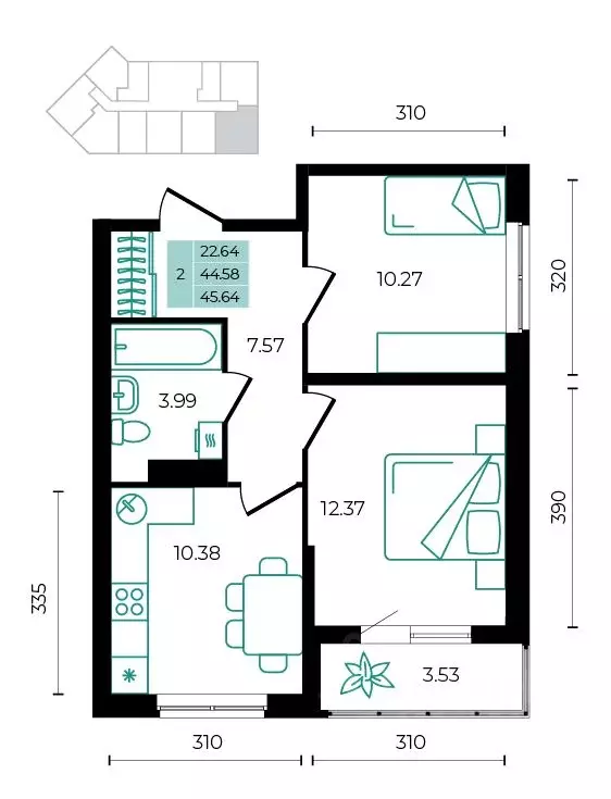 2-к кв. Адыгея, Майкопский район, пос. Тульский  (45.64 м) - Фото 1
