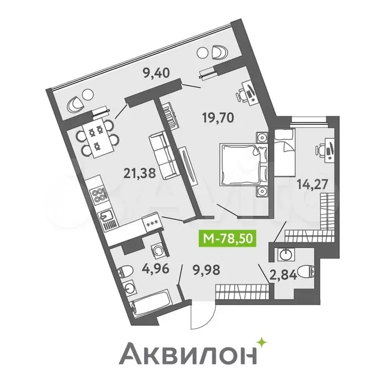 2-к. квартира, 77,2 м, 1/13 эт. - Фото 1