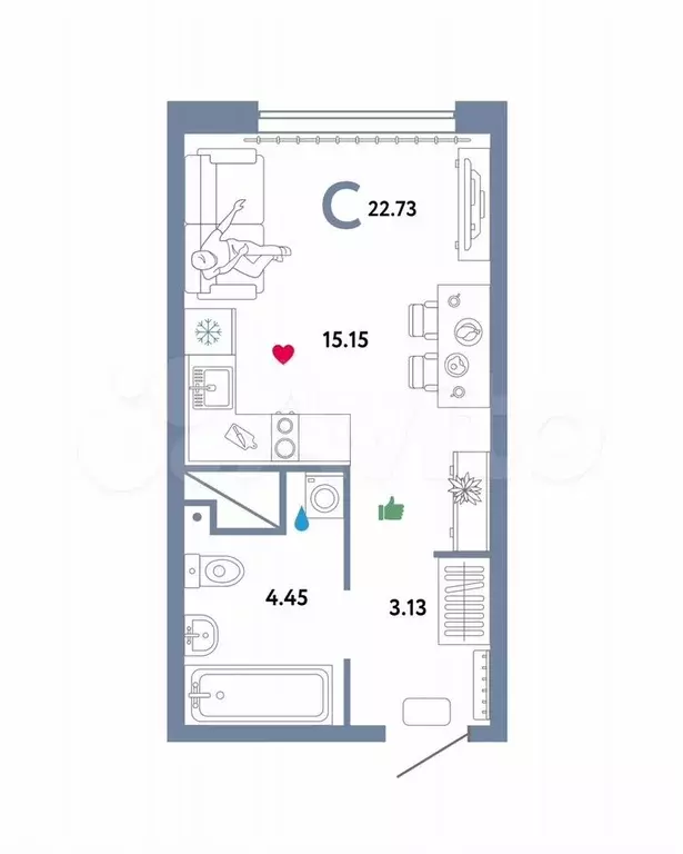 Квартира-студия, 22,7 м, 9/32 эт. - Фото 0
