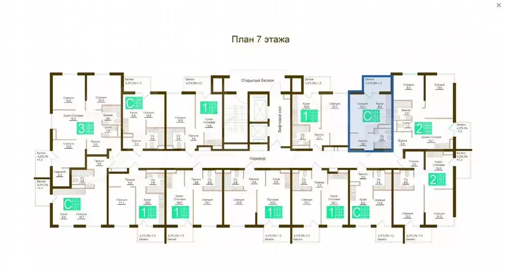 Квартира-студия, 28,3 м, 7/12 эт. - Фото 1