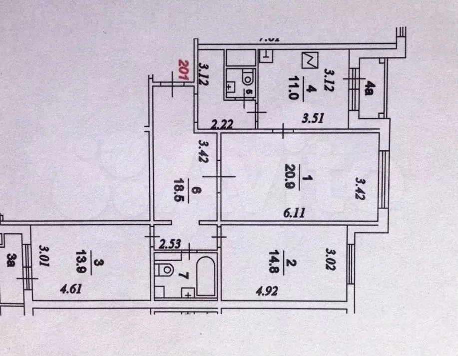 3-к. квартира, 90 м, 3/14 эт. - Фото 1