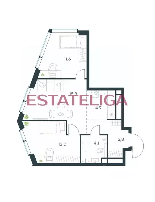 2-к кв. Москва Озерная ул., 1к2/4 (54.2 м) - Фото 1