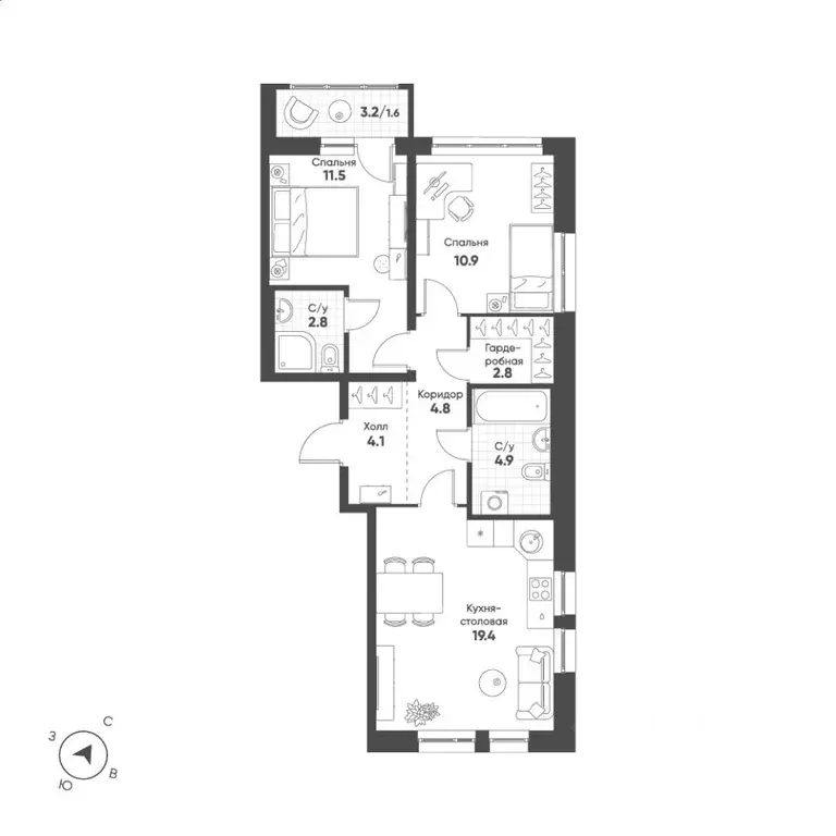 2-к кв. Свердловская область, Екатеринбург Солнечный жилрайон,  (62.8 ... - Фото 1