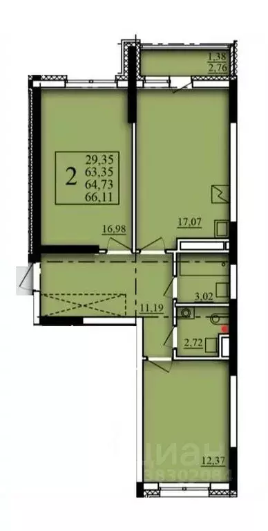 2-к кв. Башкортостан, Уфа Затон-Восточный жилрайон, Паруса жилой ... - Фото 0