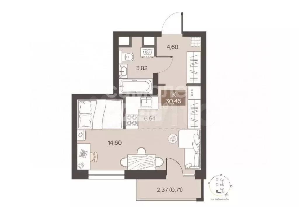1-комнатная квартира: Омск, улица Завертяева, 1/2 (30.5 м) - Фото 2