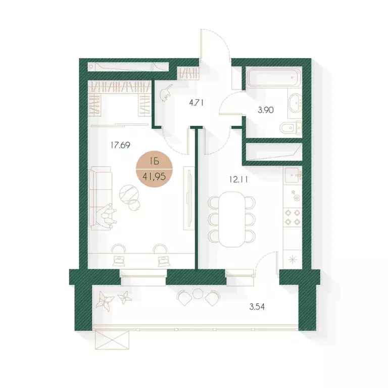 1-к кв. Татарстан, Казань Родины мкр, Наследие жилой комплекс (41.95 ... - Фото 1