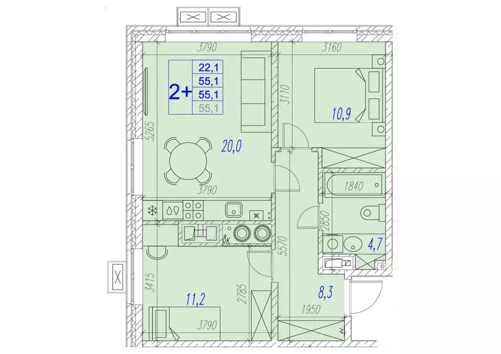 2-к кв. Астраханская область, Астрахань ул. Трофимова (55.1 м) - Фото 1