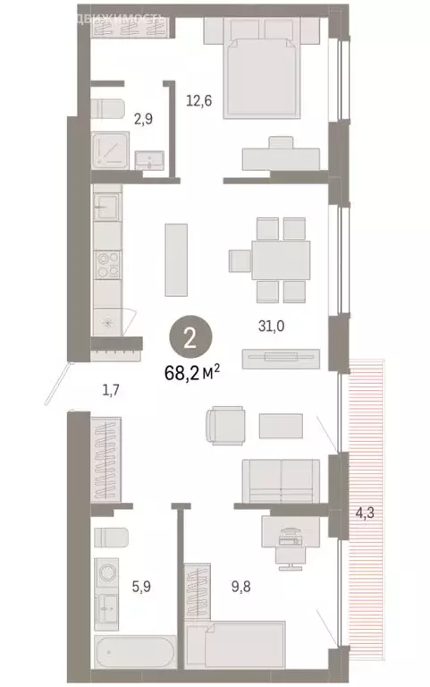 2-комнатная квартира: Новосибирск, квартал Лебедевский, 1/3 (68.2 м) - Фото 2