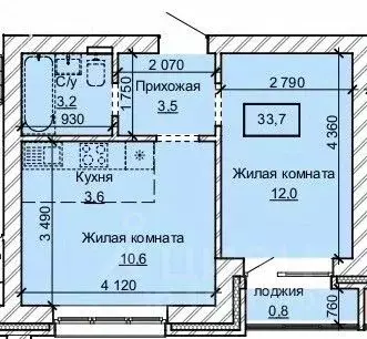 2-к кв. Алтайский край, Барнаул ул. Анатолия (33.7 м) - Фото 1