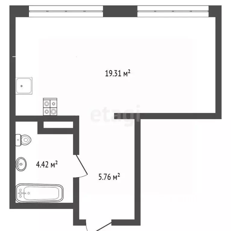 Студия Тюменская область, Тюмень ул. Новоселов, 90 (29.6 м) - Фото 2