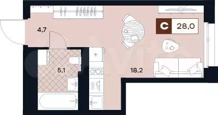 Квартира-студия, 28 м, 4/29 эт. - Фото 0