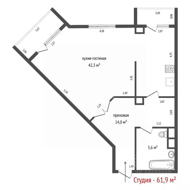 Студия Свердловская область, Екатеринбург ул. Комсомольская, 76 (61.9 ... - Фото 2