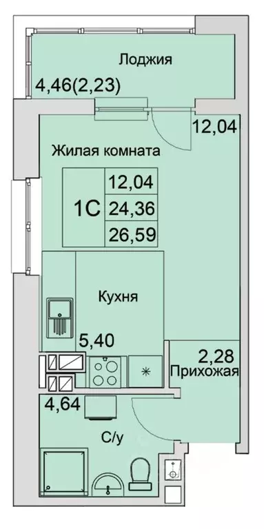 Студия Ростовская область, Батайск  (26.59 м) - Фото 0