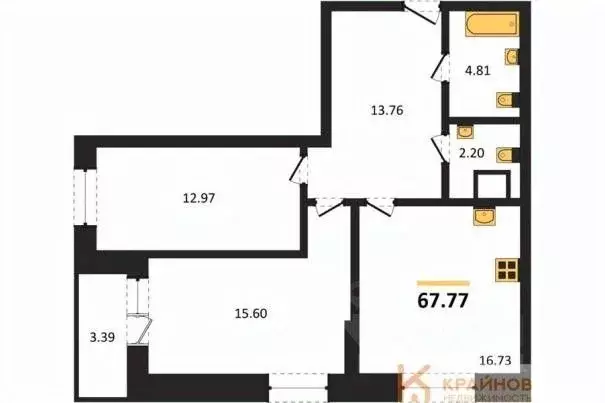 2-к кв. Воронежская область, Воронеж ул. Кривошеина, 13/14 (67.77 м) - Фото 0
