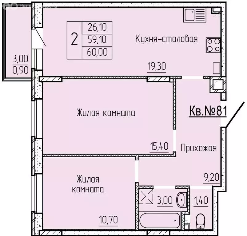 2-комнатная квартира: Батайск, улица Макаровского, 4к1 (59.2 м) - Фото 0