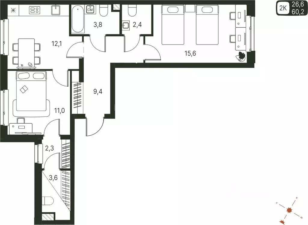 2-к кв. Пермский край, Пермь ул. Серебристая, 1 (60.2 м) - Фото 1