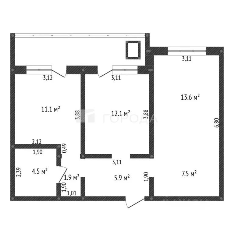 3-к кв. Алтайский край, Барнаул ул. 6-я Нагорная, 15Г/7 (60.9 м) - Фото 1