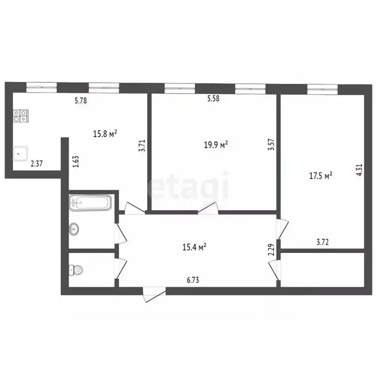 2-к кв. Калужская область, Калуга ул. Чичерина, 29 (78.3 м) - Фото 1