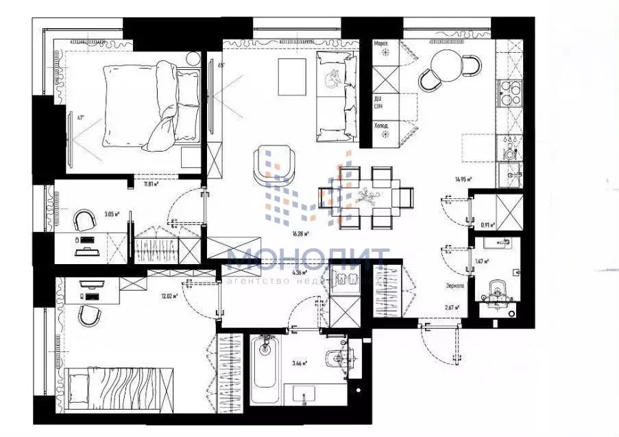 3-к кв. Москва Волоколамское ш., 71/13к1 (74.0 м) - Фото 2