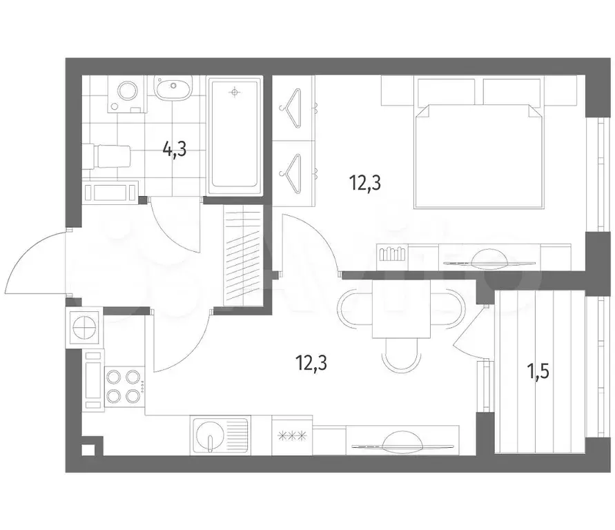 1-к. квартира, 34,1 м, 7/8 эт. - Фото 1