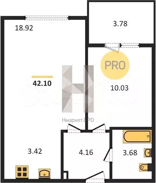 1-к. квартира, 44,6м, 1/8эт. - Фото 1