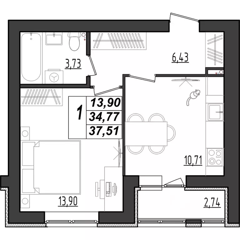 1-к кв. Мордовия, Саранск Химмаш жилрайон, 4-й мкр,  (37.51 м) - Фото 1