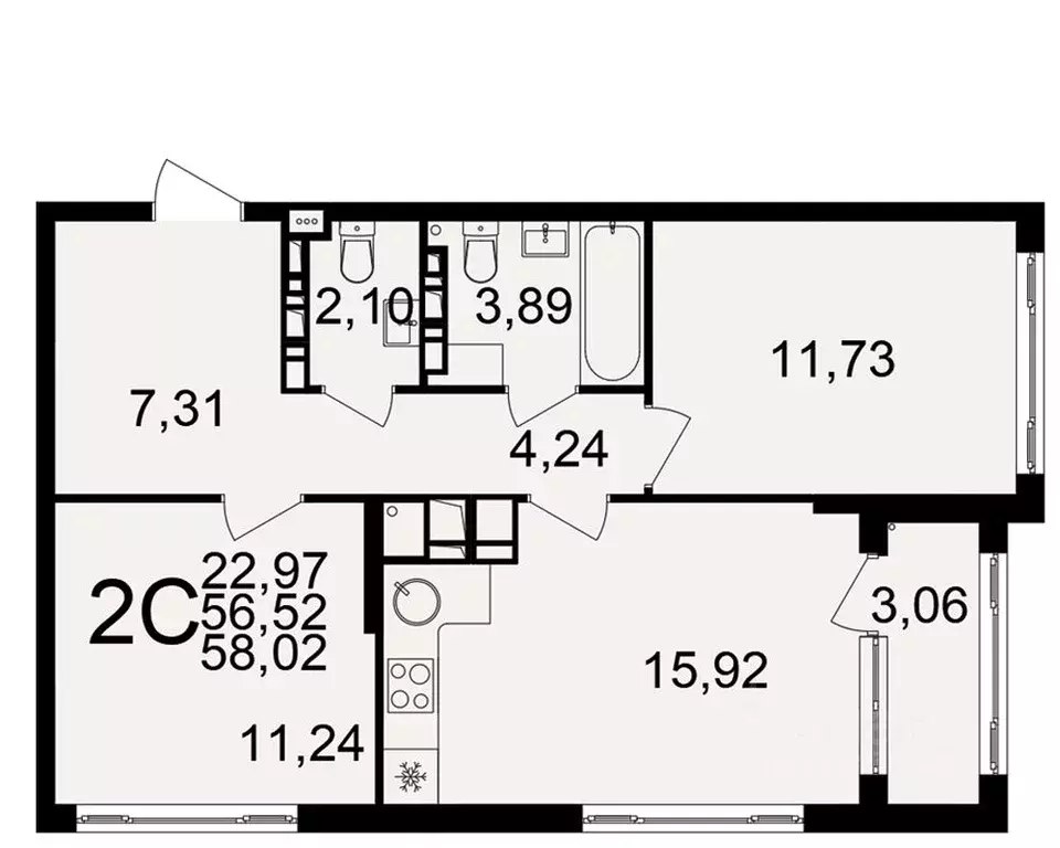 2-к кв. Тульская область, Тула  (56.49 м) - Фото 0