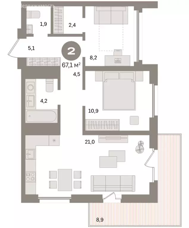 2-комнатная квартира: Екатеринбург, улица Советских Женщин (67.1 м) - Фото 2