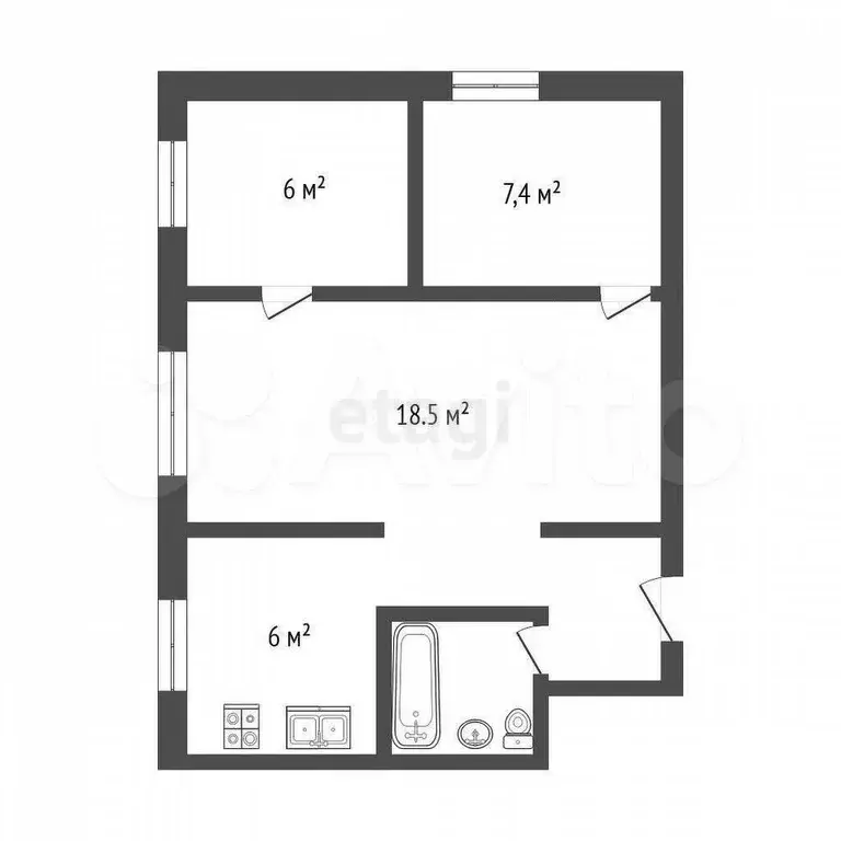 3-к. квартира, 42,2 м, 2/5 эт. - Фото 1