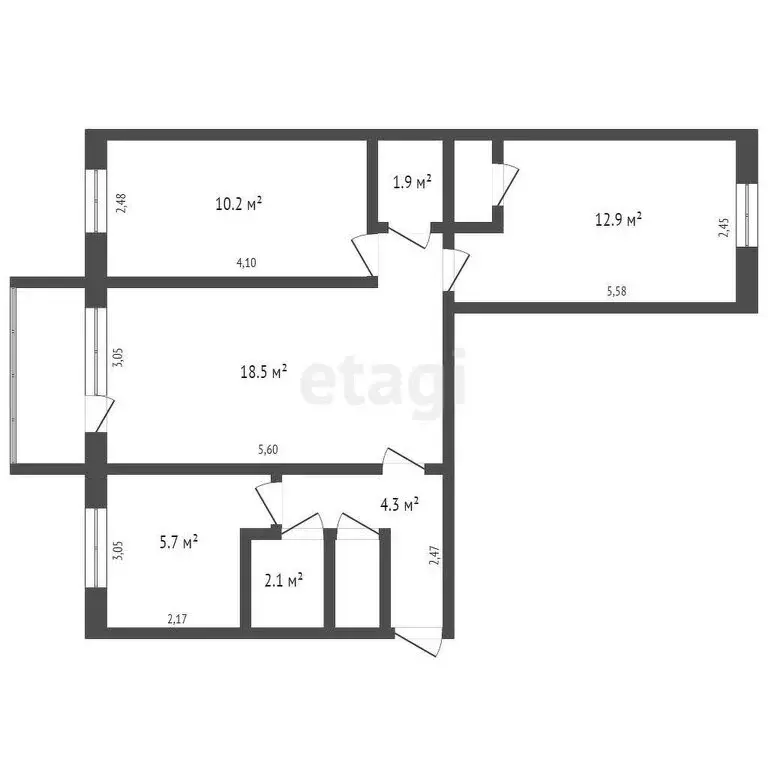 3-комнатная квартира: Кемерово, проспект Ленина, 117 (57.5 м) - Фото 0