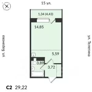 1-к кв. Удмуртия, Ижевск 15-я ул., 13 (29.22 м) - Фото 0