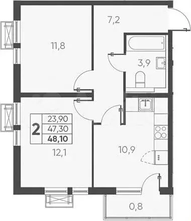 2-к. квартира, 48,1 м, 6/24 эт. - Фото 1