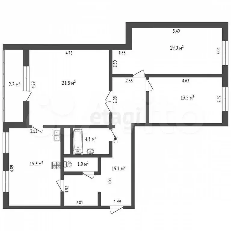 3-к. квартира, 94,5 м, 9/9 эт. - Фото 0