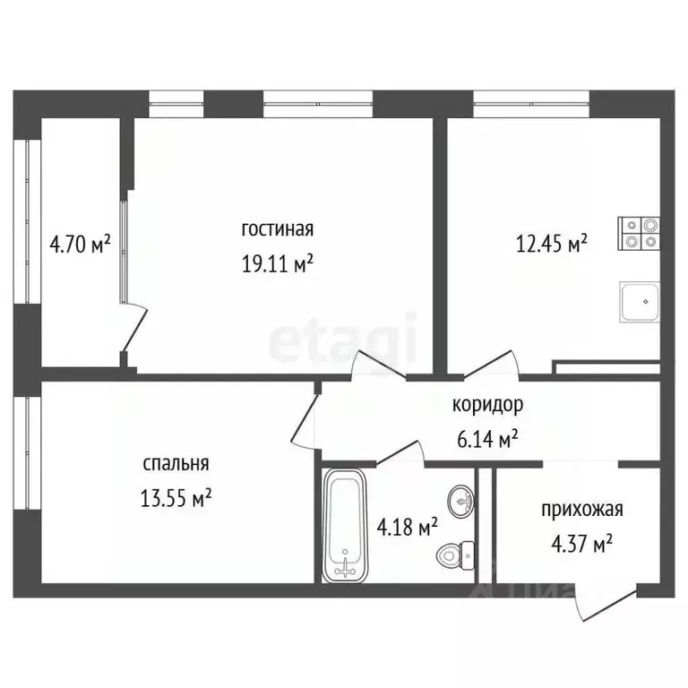 2-к кв. Башкортостан, Стерлитамак ул. Машиностроителей, 77 (64.5 м) - Фото 1